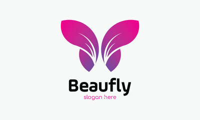Fototapeta premium Butterfly beauty violet purple feminine color logo vector mascot design spa salon business insect wings trendy animals slogan