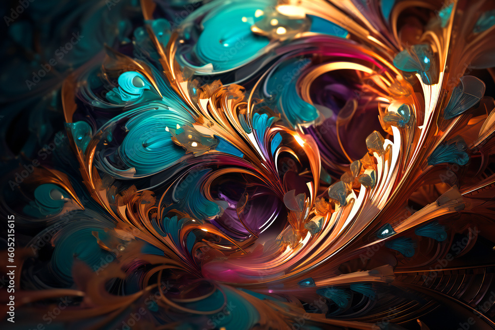 Poster abstract floral glossy textured ornament. created with generative ai technology.