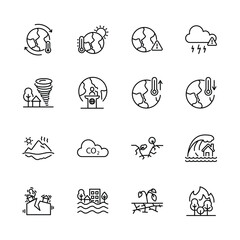 Set of climate change icons, Global warming effect , earthquake, flooding, extreme temperature, ice melting. vector illustration