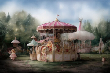 enchanted dreamlike fairyland carousel into the woods