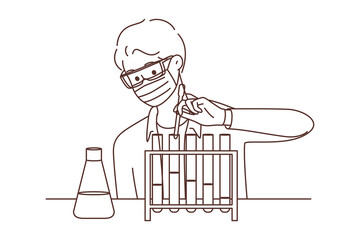 Male scientist make experiments in lab