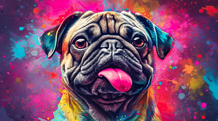 Close-up portrait of a dog with colorful vibes. Wildlife animals. Generative AI. - obrazy, fototapety, plakaty
