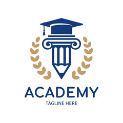 Pencil pillar with graduation cap, vector logo. Education logo