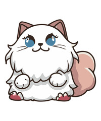 Cute big eyes persian cat cartoon illustration