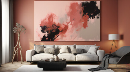 Stylish Living Room Interior with a Frame Poster, Modern interior design, 3D render, 3D illustration