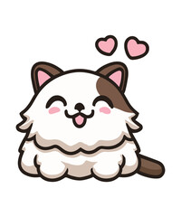  Cute White persian cat cartoon illustration