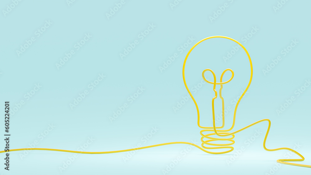 Poster yellow light bulb. wire of continuous one line idea light bulb animation.