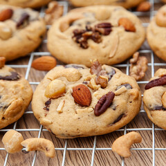 Fresh baked homemade mixed nut chocolate cookie