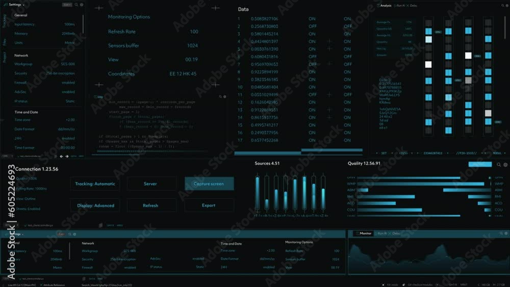 Wall mural software interface showing infographics, cyber security checkup, monitoring data, statistics, analyt