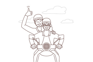 Smiling mature couple driving motorbike