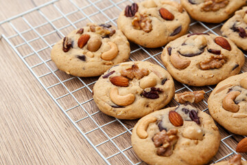 Fresh baked homemade mixed nut chocolate cookie