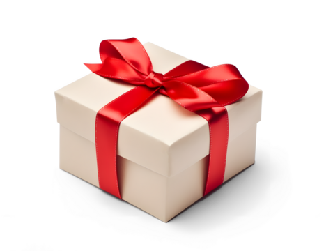 Gift box with red ribbon isolated on transparent and white background. Png transparent.