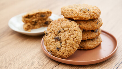 Fresh baked oatmeal and raisin soft cookie