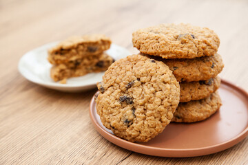 Fresh baked oatmeal and raisin soft cookie
