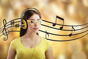 Young satisfied woman listen to music