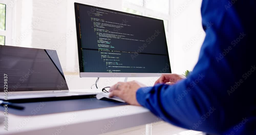 Fototapete Computer Programmer Writing Program Code On Computer