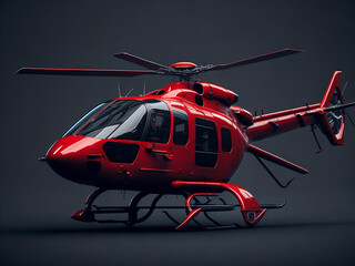 Red helicopter on a gray background. 3D rendering. AI generated. - obrazy, fototapety, plakaty