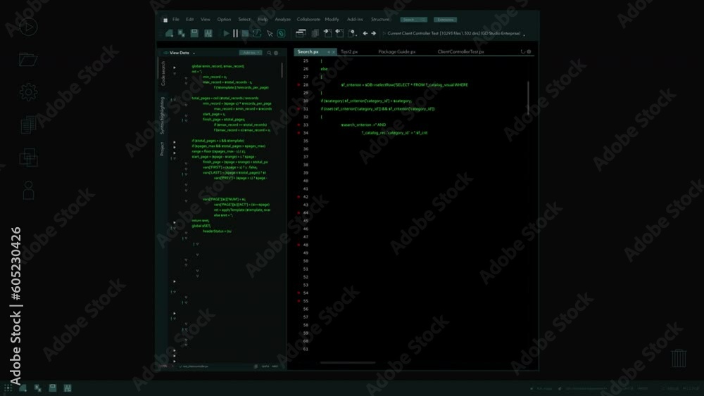 Fototapete Mock Up Of Programming Software With Multiple Coding Environments Opened Experiencing Cyber Attack. Computer Interface Glitching And Shutting Down Windows. Template For Desktop PC And Laptop Screens.
