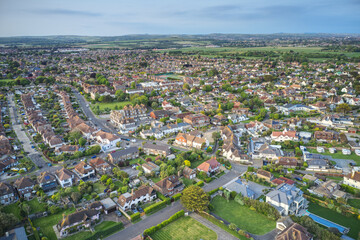 Fototapeta na wymiar Aerial view over the West Sussex village of East Preston on the Southern Coast of England.