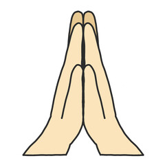 Two hands folded in prayer, yellow skin tone, Welcome hand, Buddhism concept