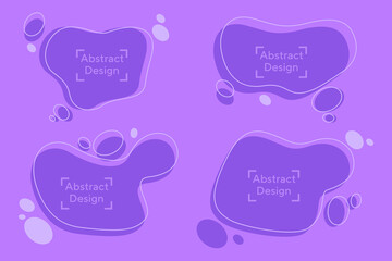 Lavender bubbles of abstract shapes vector illustrations set. Collection of cartoon drawings of surreal figures on purple or lilac background. Decoration, inspiration, creativity concept