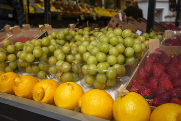 green grapes for sale in a street market