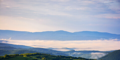 beautiful landscape in mountains at dawn. view from above
