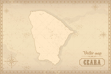 Map of Ceará in the old style, brown graphics in retro fantasy style. Federative units of Brazil.
