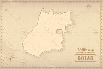 Map of Goiás in the old style, brown graphics in retro fantasy style. Federative units of Brazil.