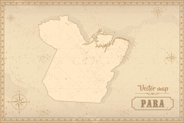 Map of Pará in the old style, brown graphics in retro fantasy style. Federative units of Brazil.