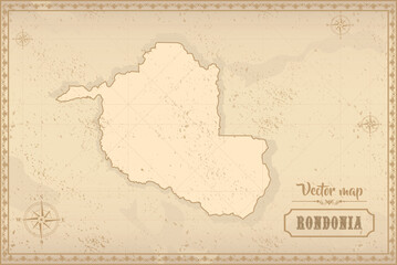 Map of Rondônia in the old style, brown graphics in retro fantasy style. Federative units of Brazil.