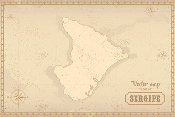 Map of Sergipe in the old style, brown graphics in retro fantasy style. Federative units of Brazil.