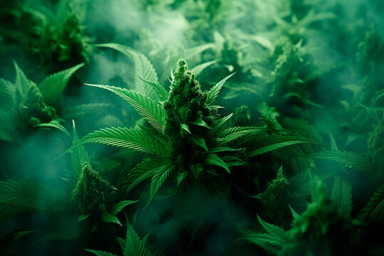Background from marijuana plants with a smoke.AI generated.