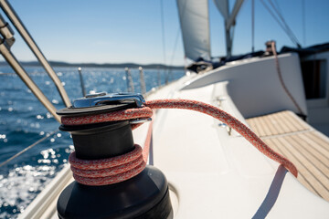 Sailing holiday in croatia at sunset in a bay with turquoise and blue water at summer with a...