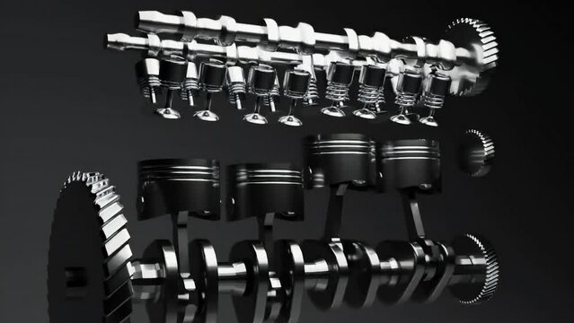 Sports car engine mechanism, V8 engine transmission 3D render