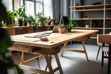 Fototapeta premium wooden office desk with plants and desk