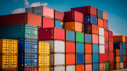 Fototapeta premium multicolored containers at a port for advertising and background Generative AI