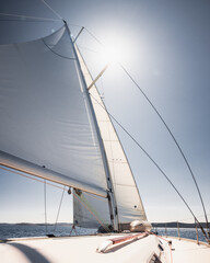 Sailing holiday in croatia at sunset in a bay with turquoise and blue water at summer with a...
