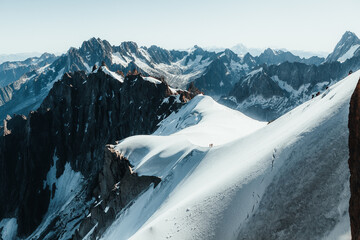 climbers on the mountain ridge, Mont Blanc - 605244838