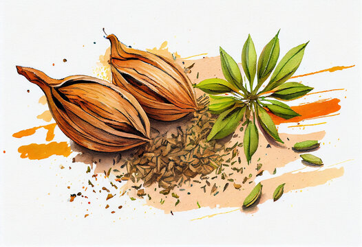 Cumin in watercolor style Generative AI
