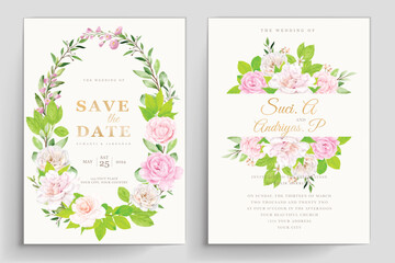 wedding invitation card with floral and leaves design