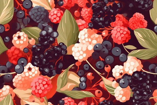 tile. Seamless pattern with berries and leaves. illustration in vintage style. Generative AI