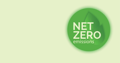 Net zero and carbon neutral concept. Banner on green background. Net zero greenhouse gas emissions target. Vector illustration.