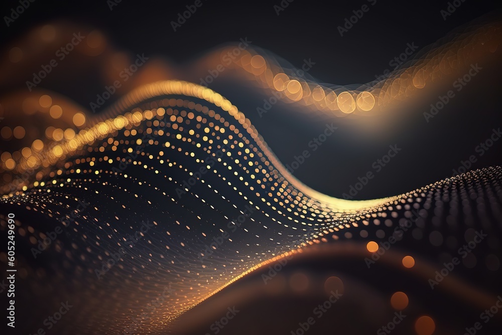 Fototapete Abstraction of a gradient wave with dots with luminous particles.Generative AI