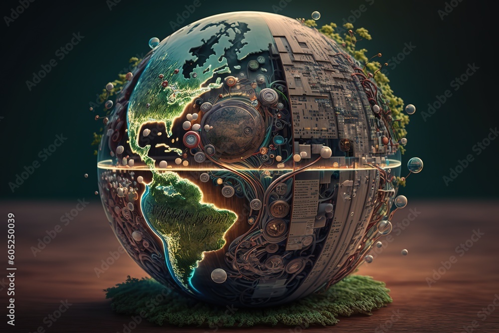 Aufkleber Abstraction of data exchange and a global network around the world .Generative AI
