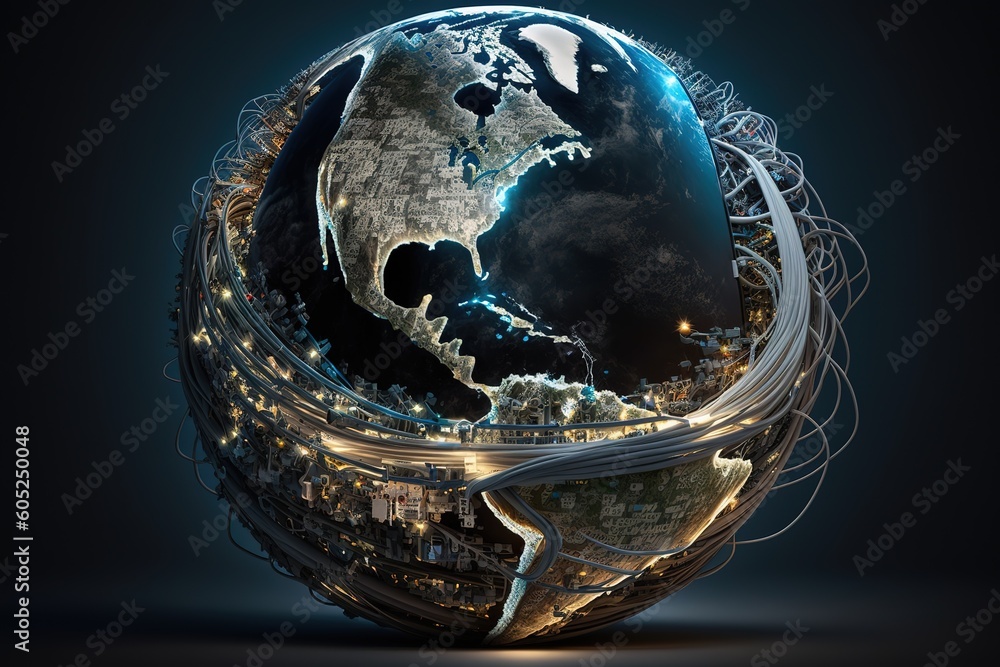 Poster Abstraction of data exchange and a global network around the world .Generative AI