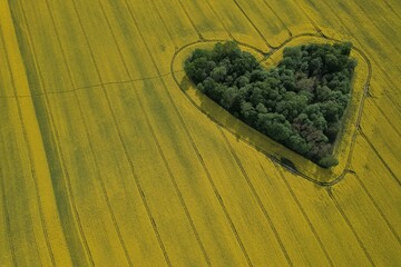 Heart shape in a rapeseed field seen from a drone