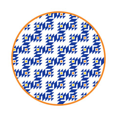 Porcelain plate with traditional blue on white design in Asian style. design pattern for background, plate, dish, bowl, lid, tray, salver, vector illustration art embroidery. triangle and diamond.