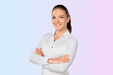 attractive young happy woman posing on background