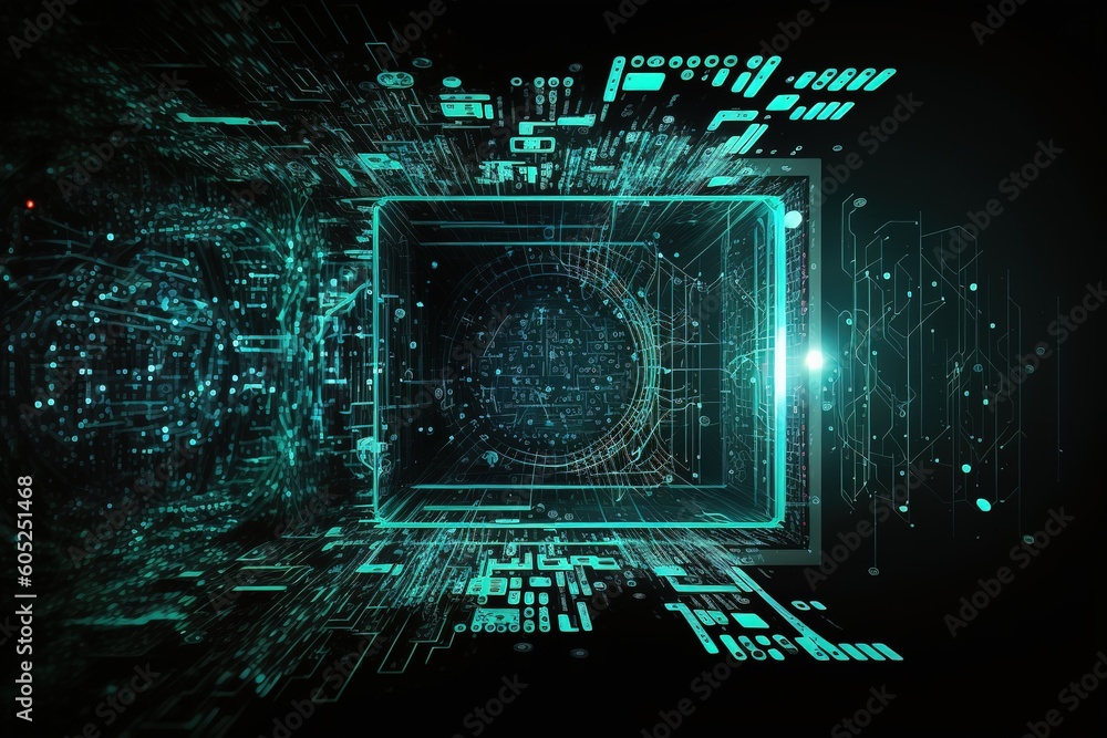 Aufkleber Abstract technological background, matrix grid particles.Generative AI